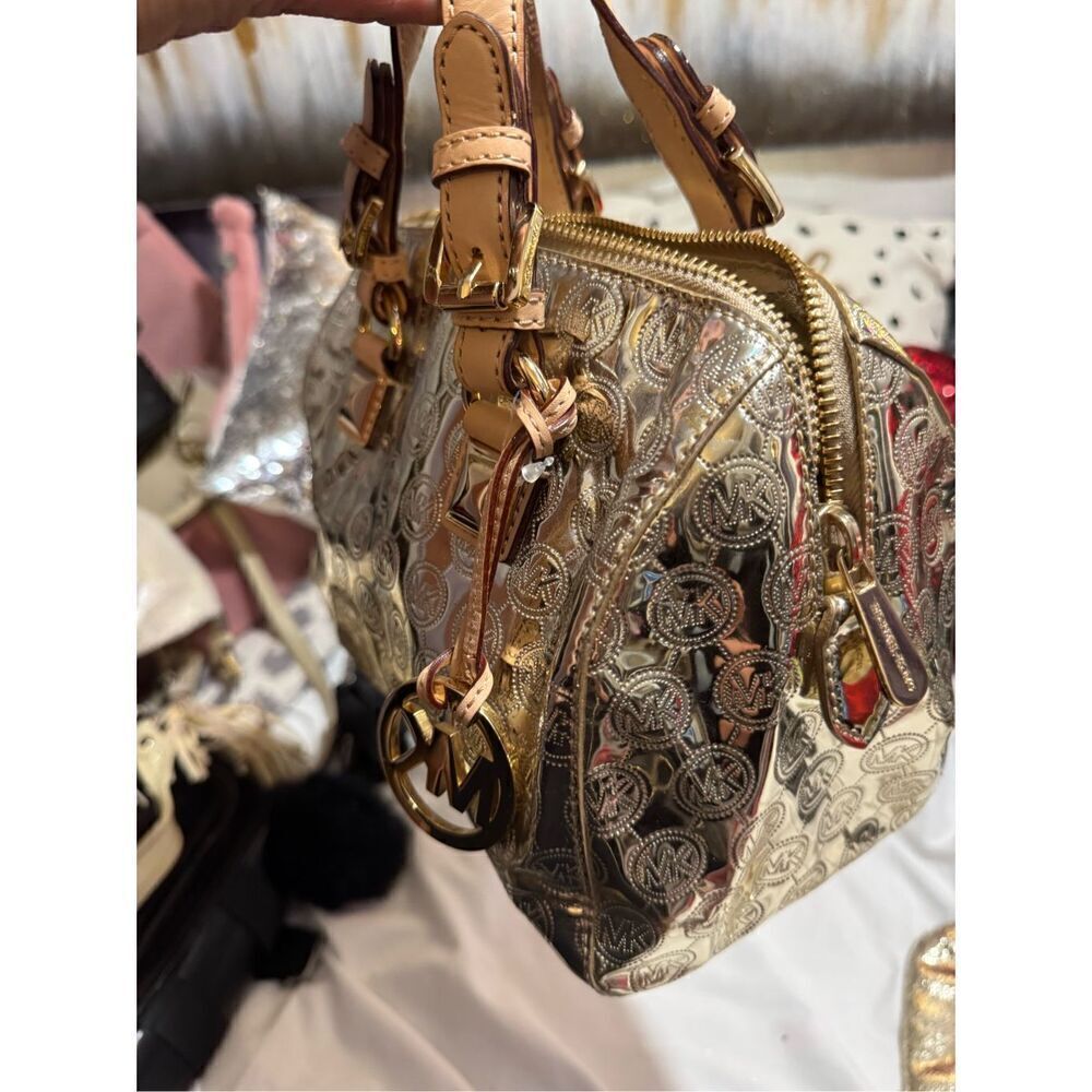 Mk michael Kors gold patent leather signature jet set mini hand bag purse bag - Picture 8 of 10